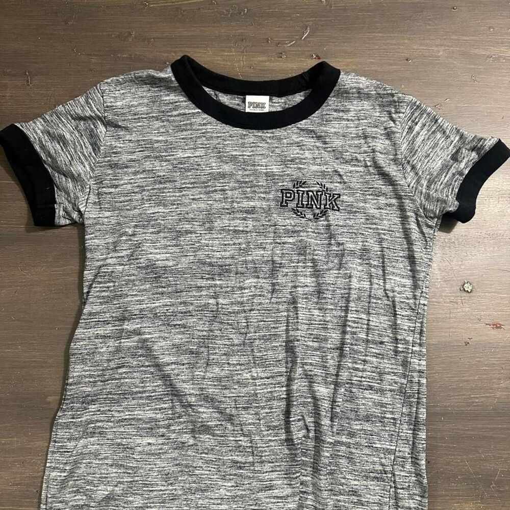 Victoria-s-secret Women's Grey and Black T-shirt